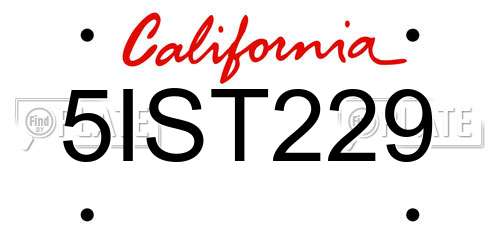 5IST229 California License Plate