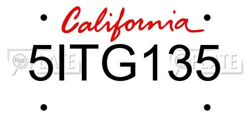 5ITG135 California License Plate