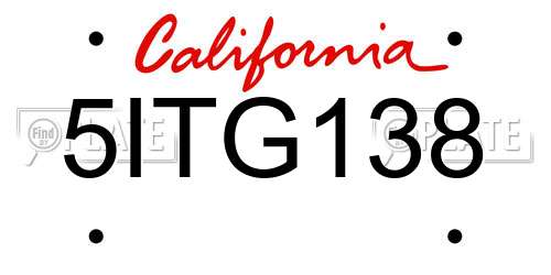 5ITG138 California License Plate
