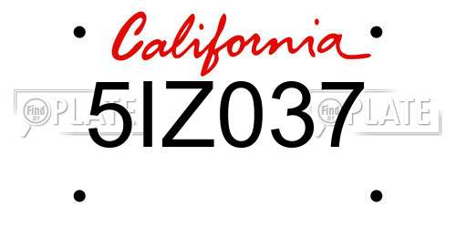 5IZ037 California License Plate