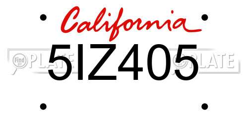 5IZ405 California License Plate