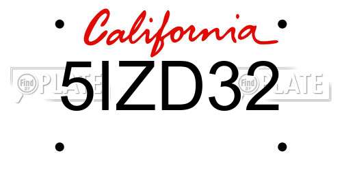 5IZD32 California License Plate