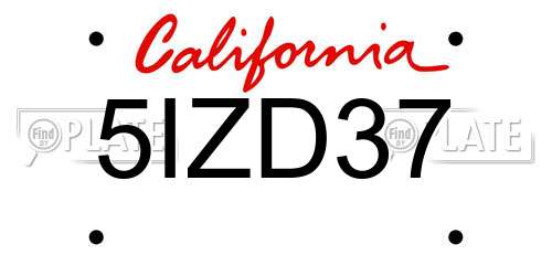 5IZD37 California License Plate