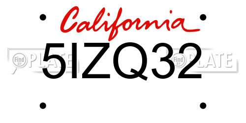 5IZQ32 California License Plate