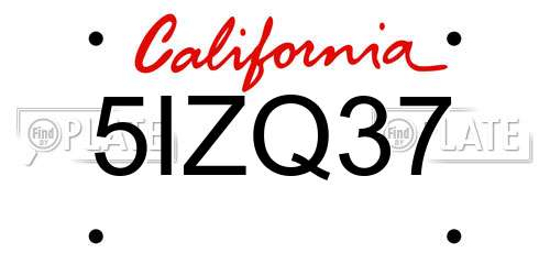 5IZQ37 California License Plate