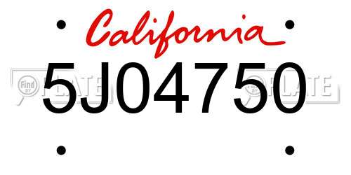 5J04750 California License Plate