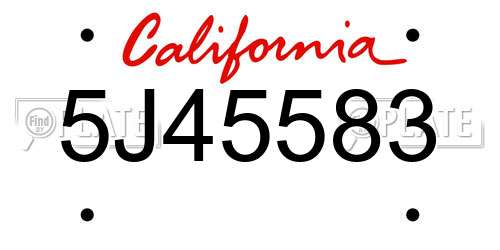 5J45583 California License Plate