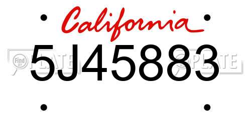 5J45883 California License Plate