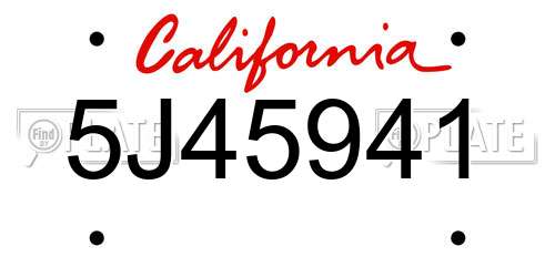5J45941 California License Plate