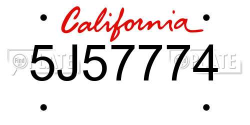 5J57774 California License Plate