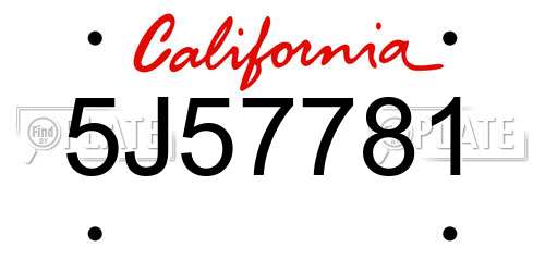 5J57781 California License Plate