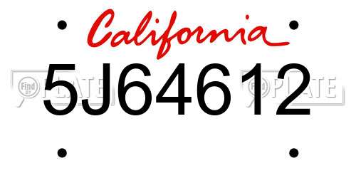 5J64612 California License Plate