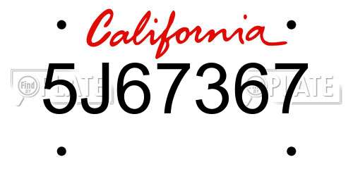 5J67367 California License Plate