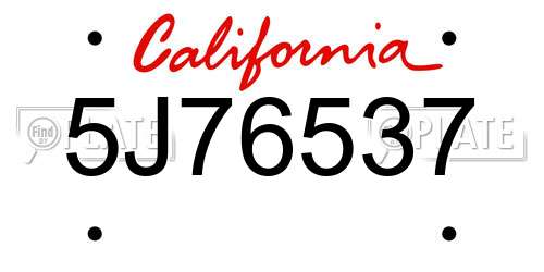 5J76537 California License Plate