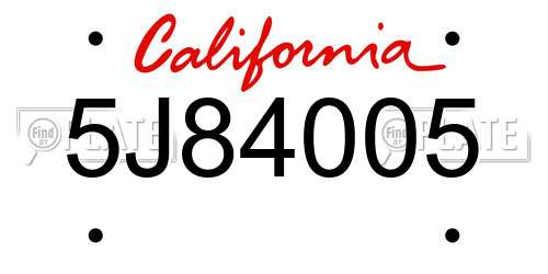 5J84005 California License Plate