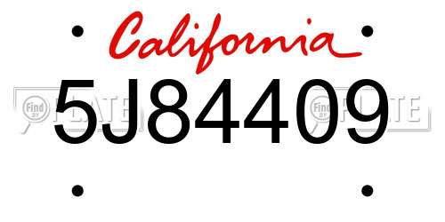 5J84409 California License Plate