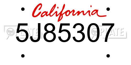 5J85307 California License Plate
