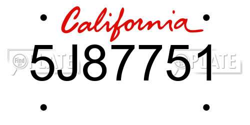 5J87751 California License Plate