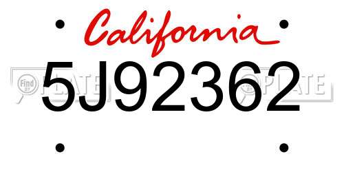 5J92362 California License Plate