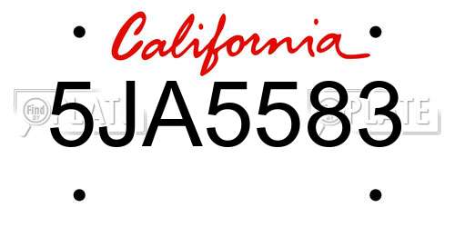 5JA5583 California License Plate