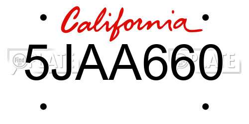 5JAA660 California License Plate