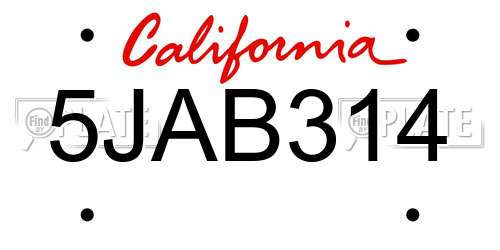 5JAB314 California License Plate