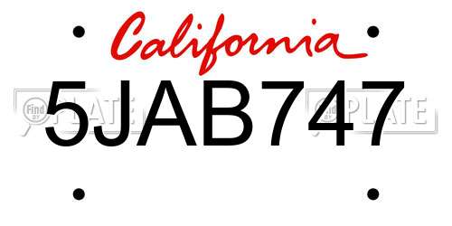 5JAB747 California License Plate
