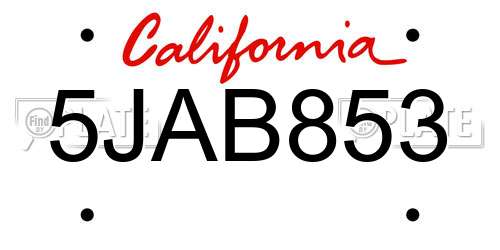 5JAB853 California License Plate