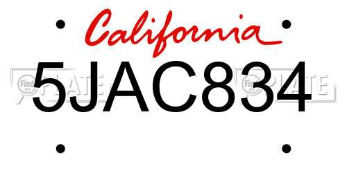 5JAC834 California License Plate
