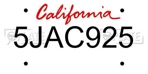 5JAC925 California License Plate