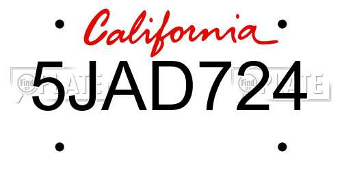 5JAD724 California License Plate