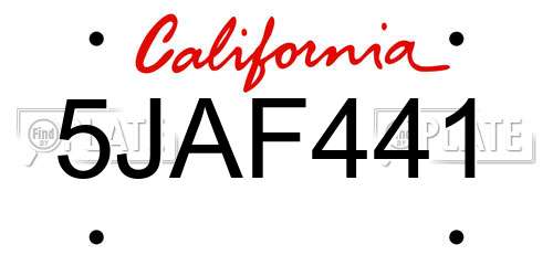 5JAF441 California License Plate