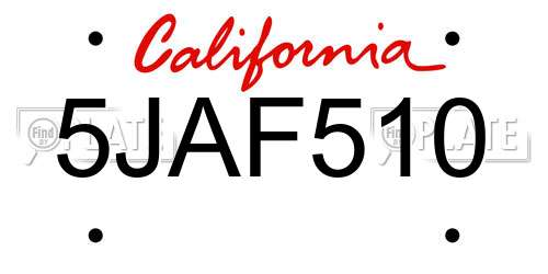 5JAF510 California License Plate
