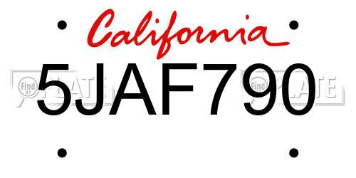 5JAF790 California License Plate