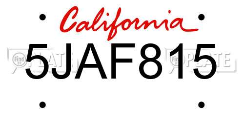 5JAF815 California License Plate