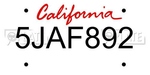 5JAF892 California License Plate