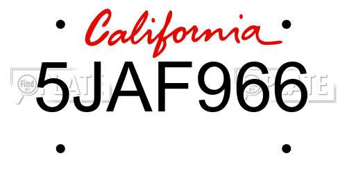 5JAF966 California License Plate