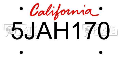 5JAH170 California License Plate
