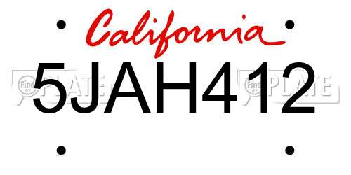 5JAH412 California License Plate