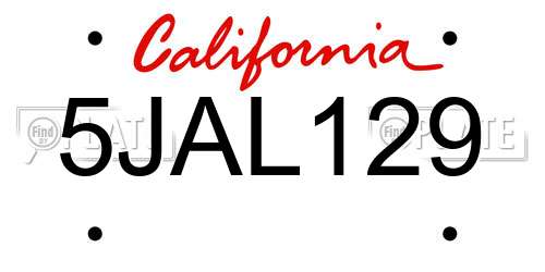 5JAL129 California License Plate