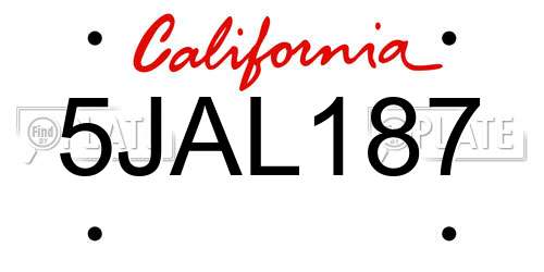 5JAL187 California License Plate