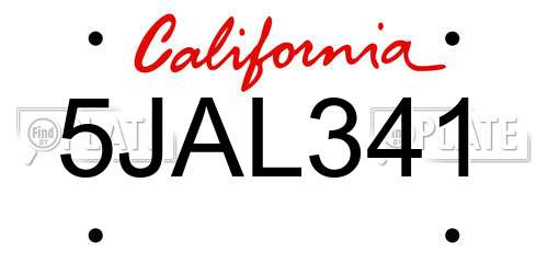 5JAL341 California License Plate
