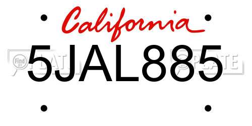 5JAL885 California License Plate