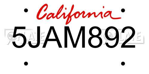 5JAM892 California License Plate