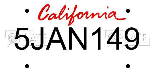 5JAN149 California License Plate