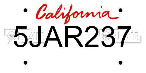 5JAR237 California License Plate