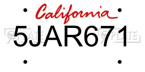 5JAR671 California License Plate