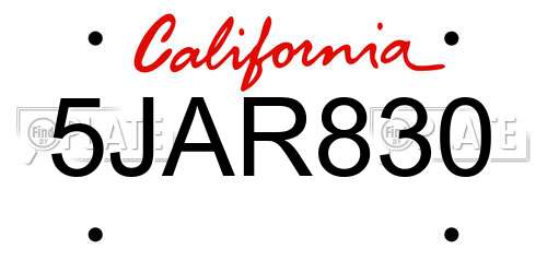 5JAR830 California License Plate