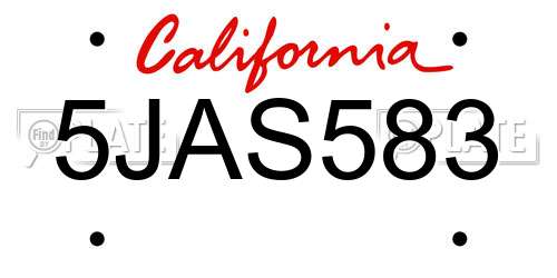 5JAS583 California License Plate