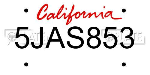 5JAS853 California License Plate